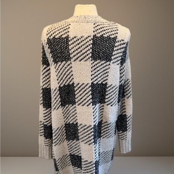 🖤 Metric Knits Black & Cream Chunky Checkered Long Cardigan - XL - Picture 2 of 5